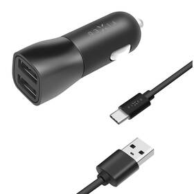 FIXED 2x USB, 15W Smart Rapid Charge + USB-C kabel 1m