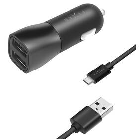 Adaptér do auta FIXED 2x USB, 15W Smart Rapid Charge + Micro USB kabel 1m (FIXCC15-2UM-BK) černý