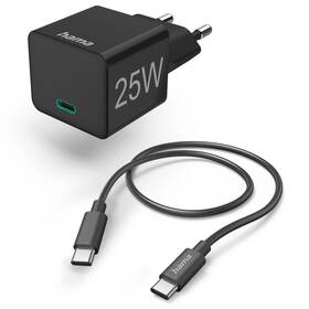 Nabíječka do sítě Hama 25W, USB-C PD/QC + kabel USB C-C 1,5 m (201623) černá
