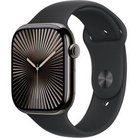 Chytré hodinky Apple GPS + Cellular 46mm pouzdro z břidlicově šedého titanu - černý sportovní řemínek - M/L 
