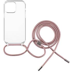 Kryt na mobil FIXED Pure Neck s růžovou šňůrkou na krk na Apple iPhone 13 Pro (FIXPUN-793-PI) průhledný