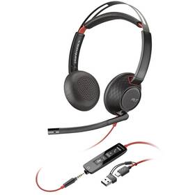 Headset HP Poly Blackwire 5220, 3,5 mm jack + USB-C/A adaptér, stereo (8X231AA) černý