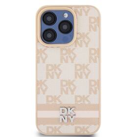 Kryt na mobil DKNY PU Leather Checkered Pattern and Stripe na iPhone 15 Pro (DKHCP15LPCPTSSP) růžový