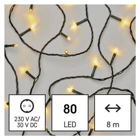 Vánoční osvětlení EMOS 80 LED řetěz, 8 m, venkovní i vnitřní, teplá bílá, časovač (D4AW02)