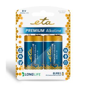 Baterie alkalická ETA ALKALINE 9V, 6LR61, blistr 2ks 
