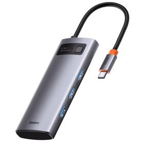 USB Hub Baseus Metal Gleam Series 5v1 HUB USB-C (USB-C PD 100W, 3x USB 3.0, HDMI) (WKWG020013) šedý