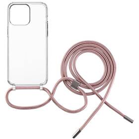 Kryt na mobil FIXED Pure Neck s růžovou šňůrkou na krk na Apple iPhone 15 Pro (FIXPUN-1202-PI) průhledný