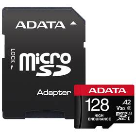 Paměťová karta ADATA High Endurance Micro SDXC 128GB UHS-I (100R/85W) + adaptér 
