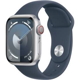 Chytré hodinky Apple Watch Series 9 GPS + Cellular 41mm pouzdro ze stříbrného hliníku - bouřkově modrý sportovní řemínek - M/L (MRHW3QC/A) - rozbaleno - 24 měsíců záruka