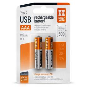 Baterie nabíjecí ColorWay AAA, 590mAh, USB port, 1.5V, 2ks v balení (CW-UBAAA-09)