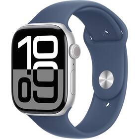 Chytré hodinky Apple GPS 42mm pouzdro ze stříbrného hliníku - denimový sportovní řemínek - M/L 
