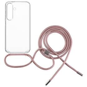 Kryt na mobil FIXED Pure Neck s růžovou šňůrkou na krk na Samsung Galaxy S24 (FIXPUN-1256-PI) průhledný