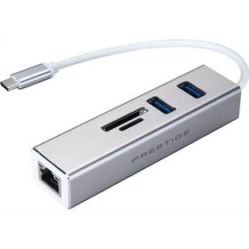 USB Hub MSI Prestige, USB-C/2x USB, RJ45, 1x SD karta, 1x Micro SD stříbrná barva
