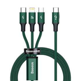 Kabel Baseus Rapid Series 3v1 USB-C (Micro USB/Lightning/USB-C) PD 20W 1,5m (CAMLT-SC06) zelený