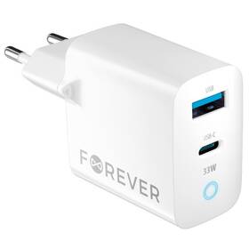 Nabíječka do sítě Forever GaN TC-06-33AC PD QC 1x USB-C, 1x USB, 33W bílá barva
