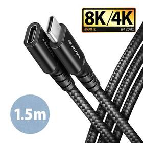 Kabel Axagon prodlužovací kabel USB-C samec / USB-C samice, 1,5m, PD 240W, 8K HD, pletený (BUCM32-CF15AB) černý
