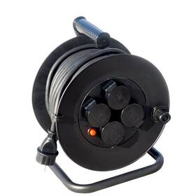 Kabel prodlužovací na bubnu Solight 4 zásuvky, venkovní, 25m gumový kabel, 3x 1,5mm2, IP44 (PB33) černý