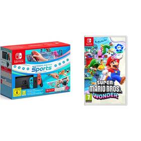 Set výrobků Nintendo Nintendo SWITCH Neon + Switch Sports + Online předplatné na 12 měsíců + Super Mario Bros. Wonder 
