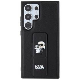 Kryt na mobil Karl Lagerfeld Saffiano Grip Stand Metal na Samsung Galaxy S24 Ultra (KLHCS24LGSAKCPK) černý
