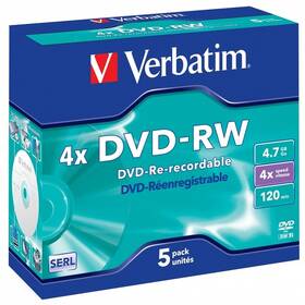 Verbatim DVD-RW SERL 4,7GB, 4x, jewel case 5 ks