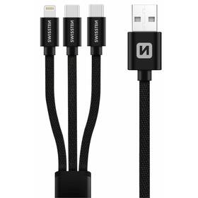 Kabel Swissten 3v1, USB/2x USB-C, Lightning, 1,2 m (72501103) černý