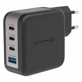 Nabíječka do sítě Swissten GaN 3x USB-C 100W PD + 1x USB-A 18W QC černá barva
