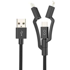 Kabel Epico 3v1 USB/USB-C, Lightning, Micro USB, 1,2m (9915111300013) černý