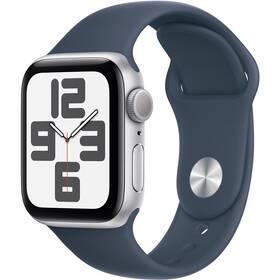Chytré hodinky Apple Watch SE 2023 Watch SE 2023 GPS 44mm pouzdro ze stříbrného hliníku - bouřkově modrý sportovní řemínek - M/L (MREE3QC/A) - zánovní - 24 měsíců záruka