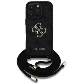 Kryt na mobil Guess PU 4G Metal Logo Crossbody na Apple iPhone 16 Pro Max černá barva
