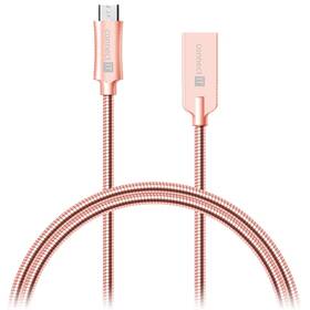 Kabel Connect IT Wirez Steel Knight USB/micro USB, ocelový, opletený, 1m (CCA-3010-RG) růžový/zlatý