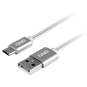 Kabel GND USB / micro USB, 1m, opletený (MICUSB100MM08) titanium - zánovní - 24 měsíců záruka