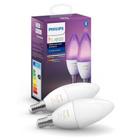 Chytrá žárovka Philips Hue Bluetooth, 6W, E14, White and Color Ambiance, 2ks - zánovní - 24 měsíců záruka