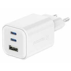 Nabíječka do sítě Swissten GAN 2x USB-C 65W PD + 1x USB-A 18W QC bílá barva
