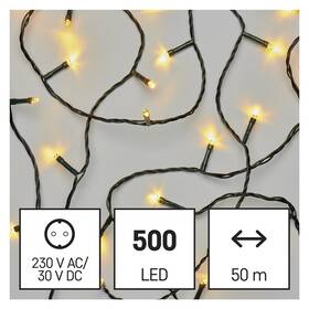 Vánoční osvětlení EMOS 500 LED řetěz, 50 m, venkovní i vnitřní, teplá bílá, časovač (D4AW06)