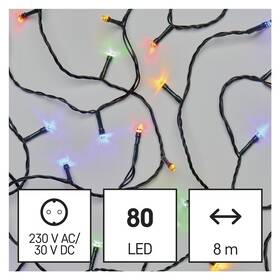 Vánoční osvětlení EMOS 80 LED řetěz, 8 m, venkovní i vnitřní, multicolor, časovač (D4AM02)