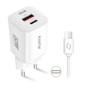 Nabíječka do sítě Aligator Power Delivery 33W, USB-C + USB-A + USB-C kabel (CHPD0021) bílá