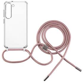 Kryt na mobil FIXED Pure Neck s růžovou šňůrkou na krk na Samsung Galaxy S23 (FIXPUN-1040-PI) průhledný