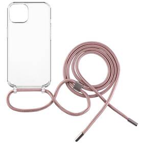 Kryt na mobil FIXED Pure Neck s růžovou šňůrkou na krk na Apple iPhone 15 Plus (FIXPUN-1201-PI) průhledný