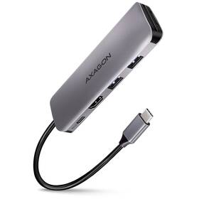 USB Hub Axagon USB 3.2 Gen 1 hub, 2x USB-A, HDMI, SD/microSD slot, PD 100W, kabel USB-C 20cm (HMC-5) šedý