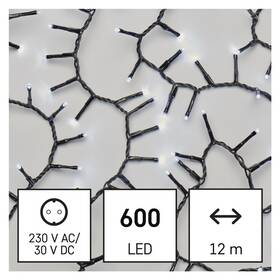 Vánoční osvětlení EMOS 600 LED řetěz - ježek, 12 m, venkovní i vnitřní, studená bílá, časovač 
