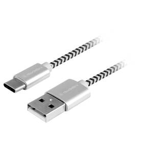 Kabel GoGEN USB / USB-C, 1m, opletený (USBAC100MM24) stříbrný - zánovní - 24 měsíců záruka