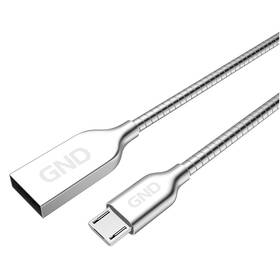 Kabel GND USB / micro USB, 1m, opletený, ocelový (MICUSB100MM23) stříbrný - rozbaleno - 24 měsíců záruka
