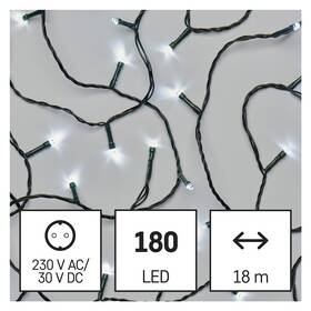 Vánoční osvětlení EMOS 180 LED řetěz, 18 m, venkovní i vnitřní, studená bílá, časovač - zánovní - 24 měsíců záruka