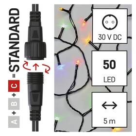 Spojovací řetěz EMOS 50 LED Standard, 5 m, venkovní i vnitřní, multicolor, časovač 
