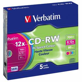 Verbatim CD-RW DL 700MB/80min. 8x-12x, colors, slim box, 5ks