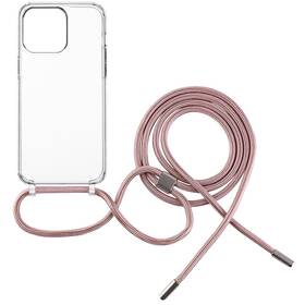 Kryt na mobil FIXED Pure Neck s růžovou šňůrkou na krk na Apple iPhone 15 Pro Max (FIXPUN-1203-PI) průhledný
