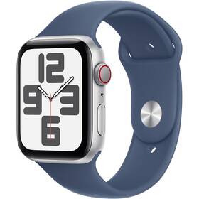 Chytré hodinky Apple GPS + Cellular 44mm pouzdro ze stříbrného hliníku - denimový sportovní řemínek - M/L 
