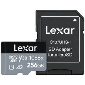 Paměťová karta Lexar 1066x microSDXC 256GB UHS-I, (160R/120W), C10 A2 V30 U3 + adaptér 
