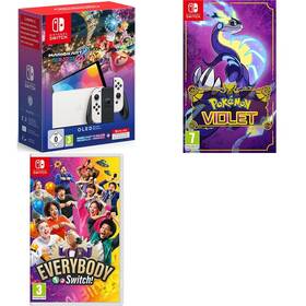 Set výrobků Nintendo Nintendo SWITCH OLED + Mario Kart 8 Deluxe + Online předplatné na 12 měsíců + Pokémon Violet + Everybody 1-2-Switch! 
