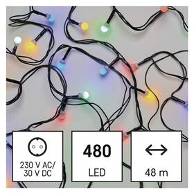 Vánoční osvětlení EMOS 480 LED cherry řetěz - kuličky, 48 m, venkovní i vnitřní, multicolor, časovač 
